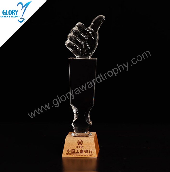 Customized Crystal Glass Wood Trophy GLORY AWARD & TROPHY